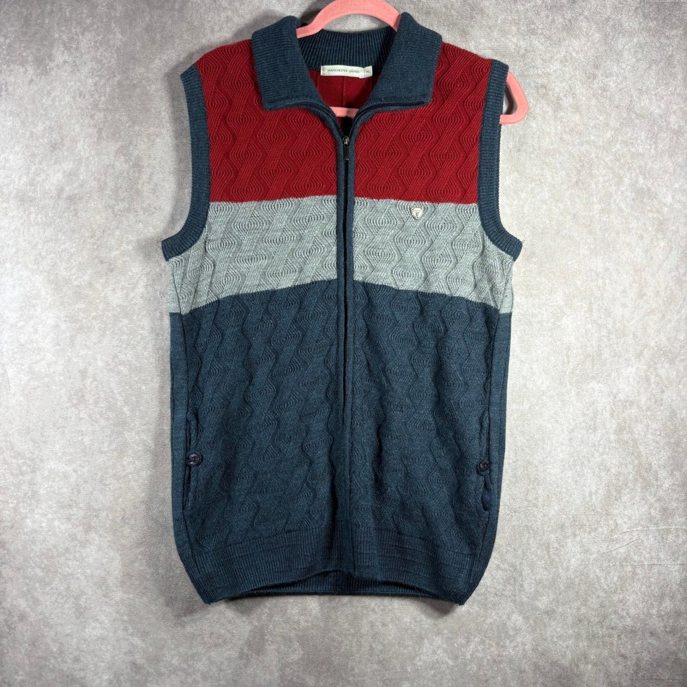 Manchester United Sweater Vest‎ Mens XL Blue Red Full Zip Knit